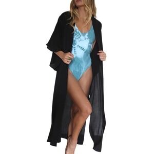 Daughters of Culture Black Butterfly Robe Kimono Swim Cover Up‎ Womens One Size